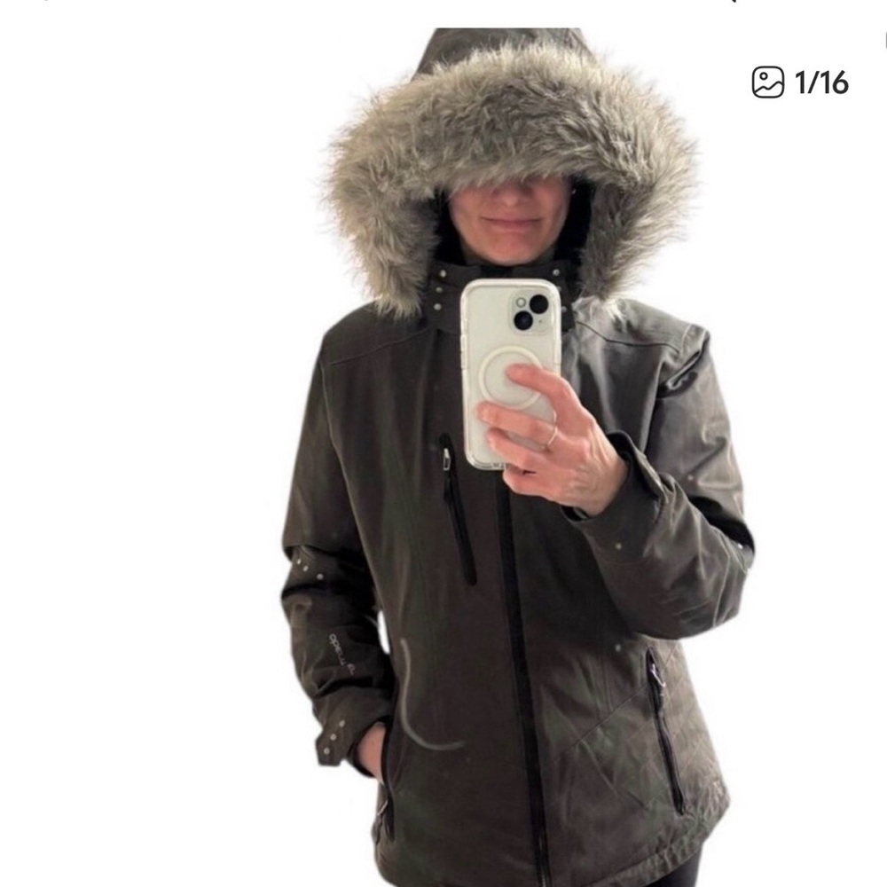 Obermeyer Olive Green Ski Jacket with Faux Fur Hood